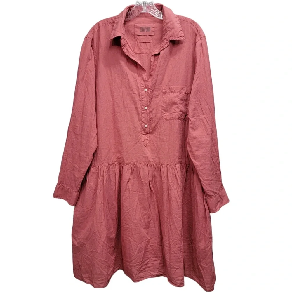 Frank & Eileen GRAYSON Changemaker Cotton Oversized Midi Dress Dusty Rose L - Picture 7 of 11